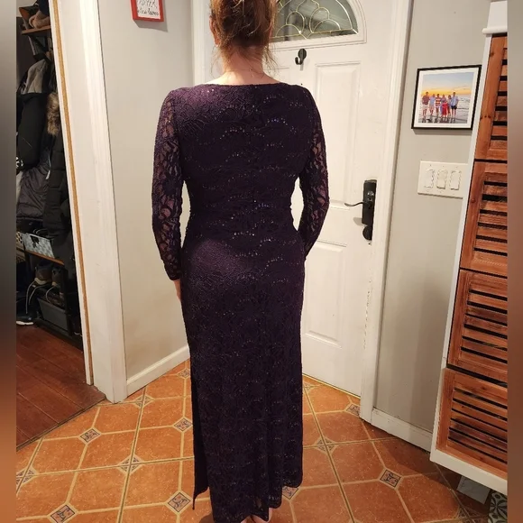 Lauren Ralph Lauren Evening Gown Dress Lace Sequin Plum Purple - Picture 3 of 9